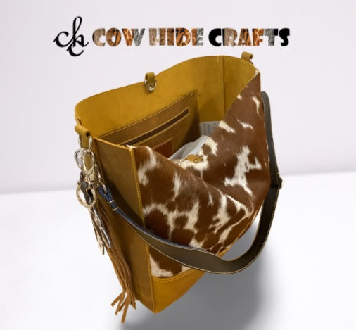 Rustic leather cowhide handbag vintage