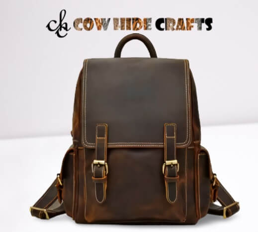 Rustic vintage leather backpack brown