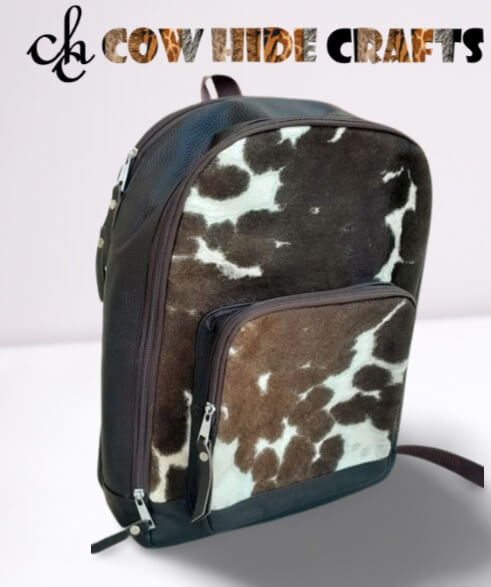 Semi round cowhide backpack black white hair on