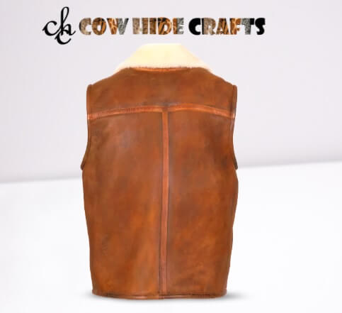 Fur collar winter leather vest