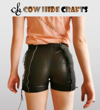 Women's sheepskin leather shorts with zipper closure