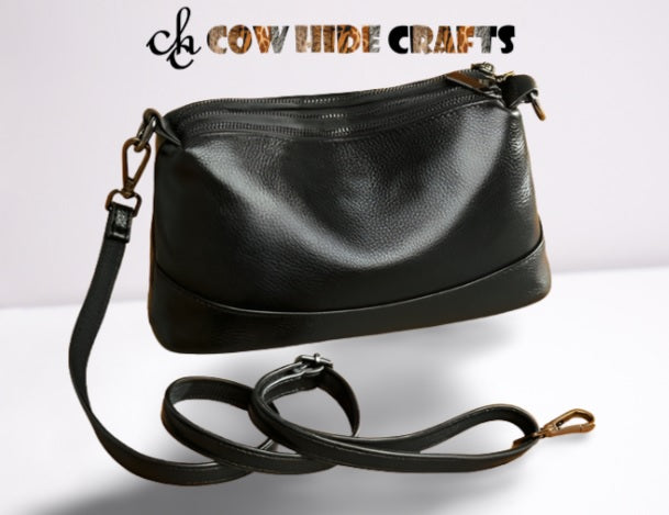 Shiny Black Leather Shoulder Bag