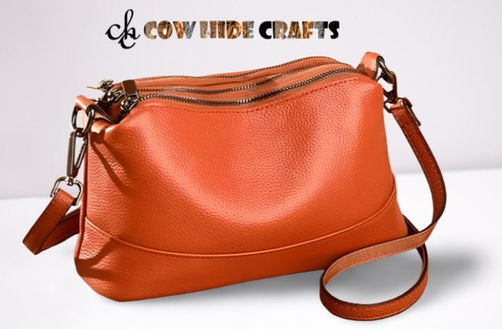 Shiny Tan Leather Shoulder Bag