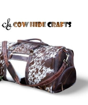 Cowhide travel bag with trolley sleeve