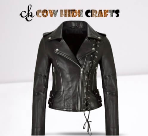 Short waist slim fit leather biker jacket women