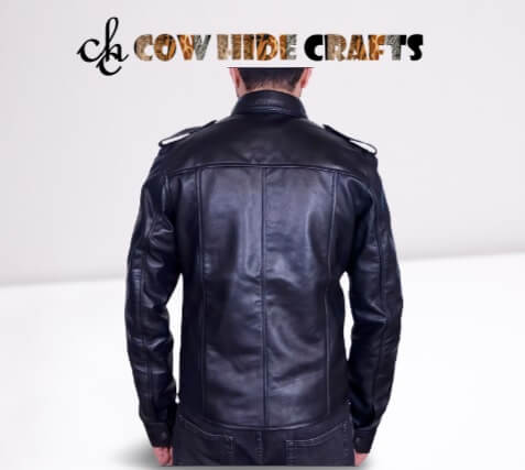 Shoulder epaulets detail on black formal leather shirt men