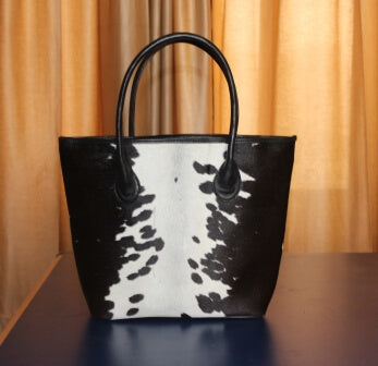 Shoulder tote leather purse black white cowhide