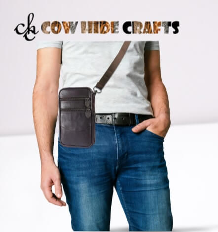 Side body leather pouch brown travel organizer