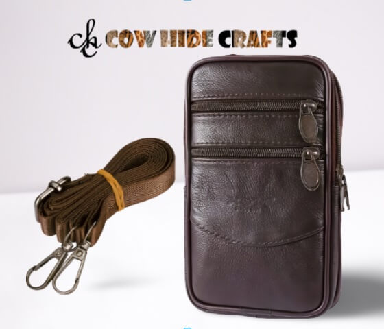Side body leather pouch zipper compartments