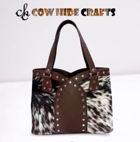 Silver rivets cowhide bag brown white hair on