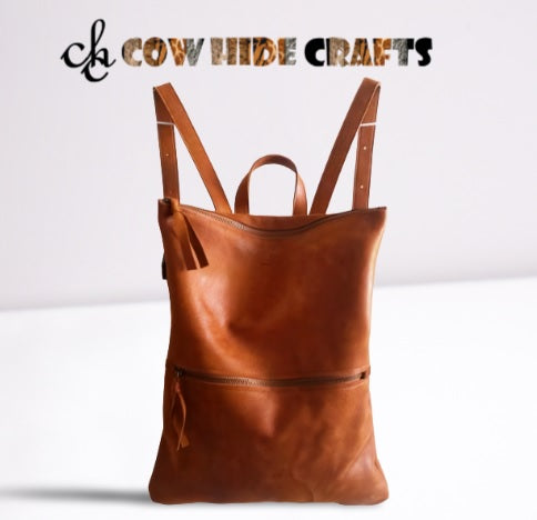 Sleek design leather backpack tan