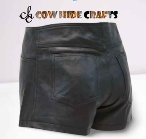 Sleek black leather shorts with side pockets women