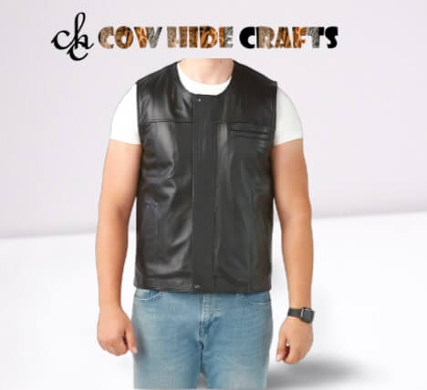 sleeveless leather jacket front view