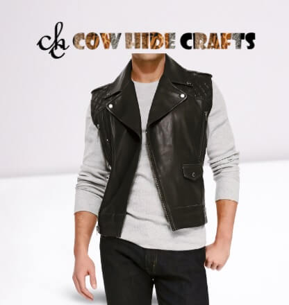 slim fit biker leather vest with YKK zipper closure 