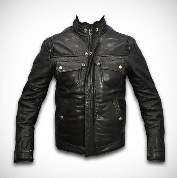 Unisex slim fit black sheepskin leather biker jacket