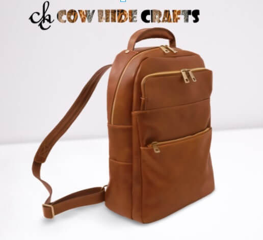 Slim fit brown leather backpack tan
