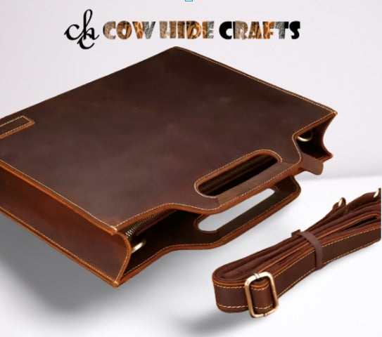 Slim leather briefcase detachable shoulder strap