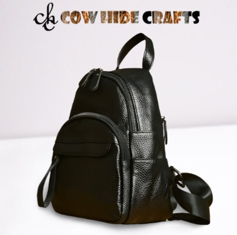 Small black leather backpack unisex