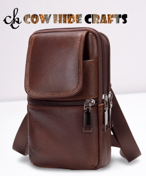 Small crossbody leather bag brown