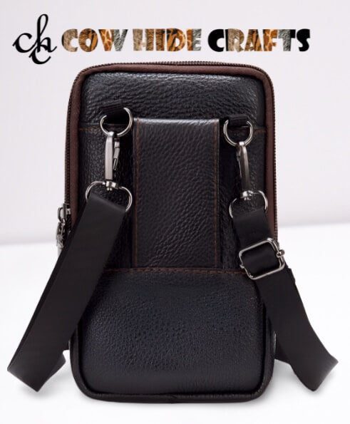 Small leather bag belt loop and long strap