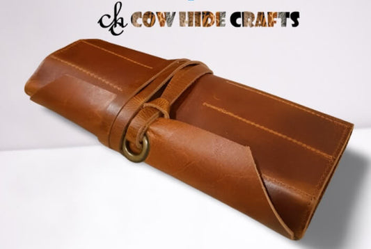 Small leather knife kit tan brown foldable