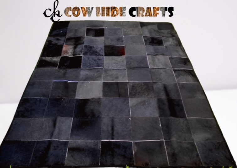 Solid black cowhide rug lounge decor