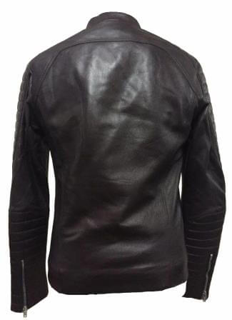 Slim fit black quilted biker jacket styled for streetwear