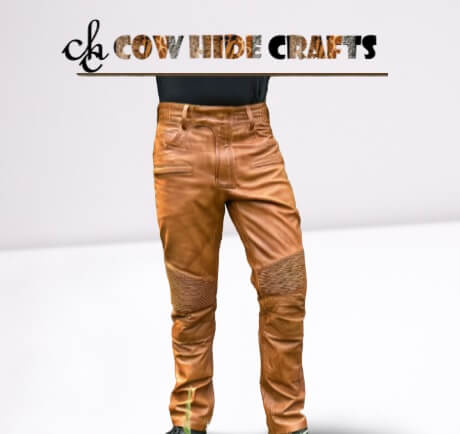 Stripes detail tan sheepskin leather pant