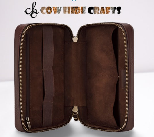 Structured brown leather organizer box style