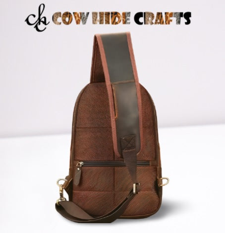 Structured leather chest bag backside zipper pocket