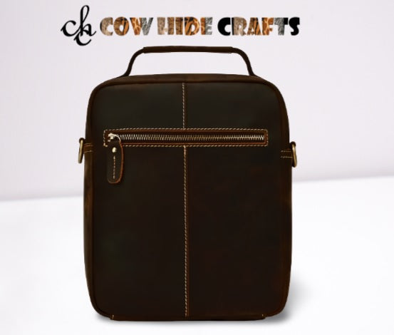 Brown leather crossbody business travel bag