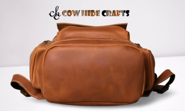 Sturdy structure Tan sheepskin leather durable hiking backpack