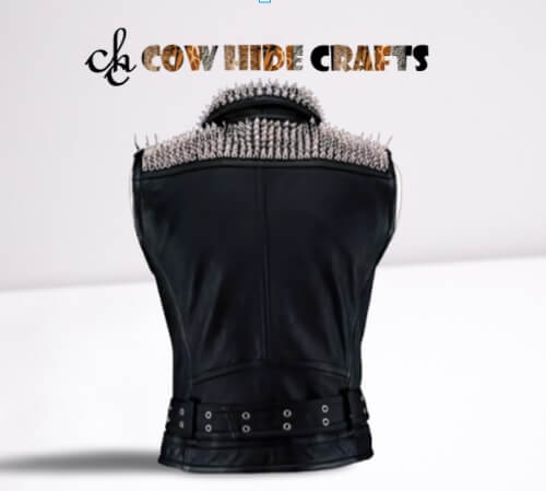 Studded biker western leather vest spikes