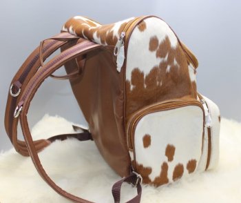 Tan cowhide backpack leather backside