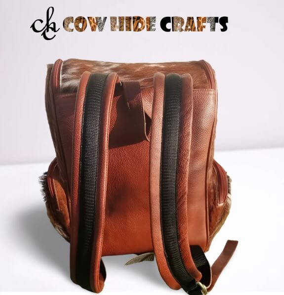 Tan cowhide bag padded leather backpack straps