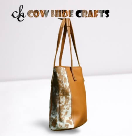 Tan cowhide large tote shopper shoulder bag