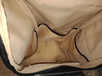 Tan cowhide nursing bag fully lined interior