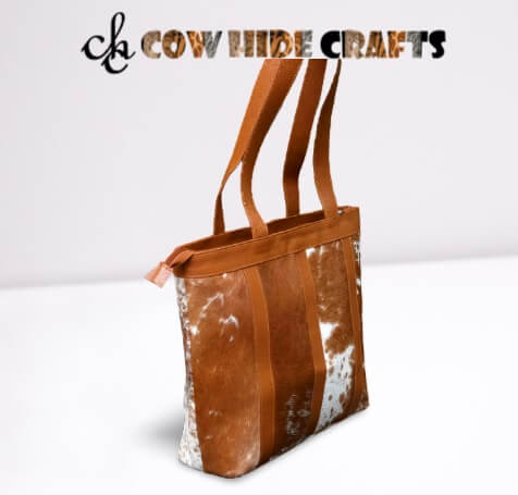 Tan cowhide leather stripes bag dual shoulder handles