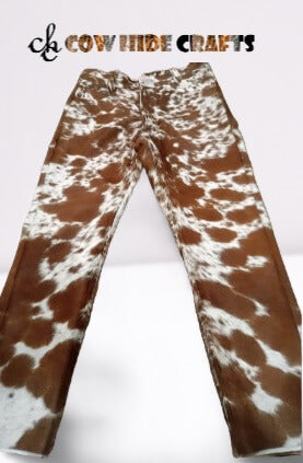 Unisex tan hair-on cowhide full length pants