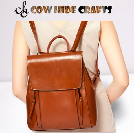 Tan leather backpack shoulder mode