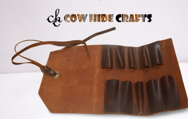 Tan leather knife holder 10 slots open