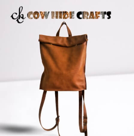 Tan leather rolltop bag roll top closure