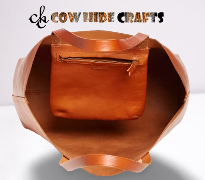 Glossy tan leather tote open top