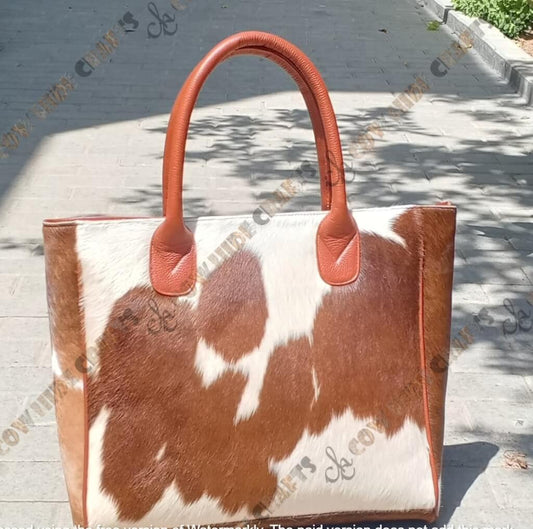 Tan leather shoulder bag cowhide large tote