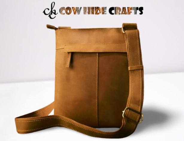 Tan leather shoulder bag for travel