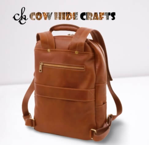 Tan leather slim backpack