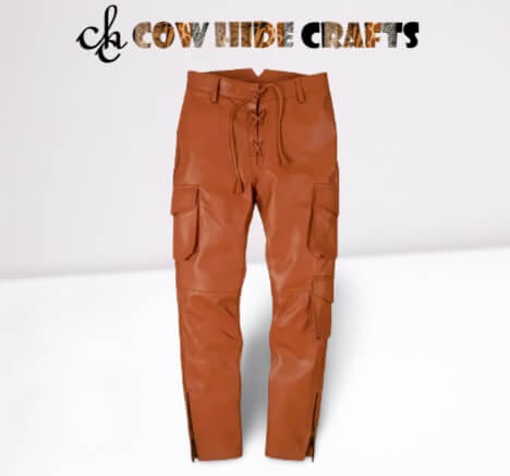 Tan leather trouser button and belt loops