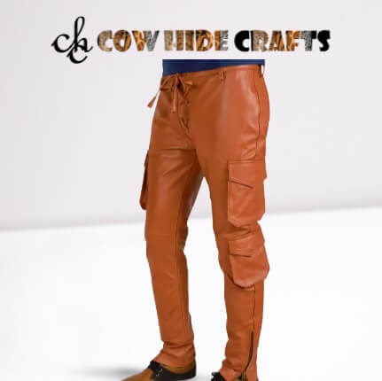 Tan leather trouser multiple pockets