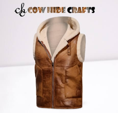 Tan sheepskin RAF hooded leather vest B3 style