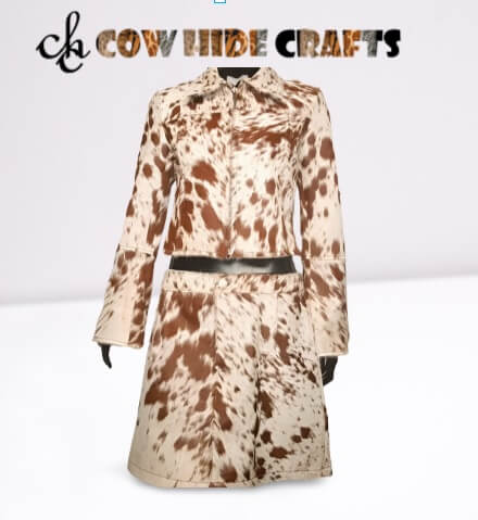 Women's tan and white cowhide jacket and skirt set